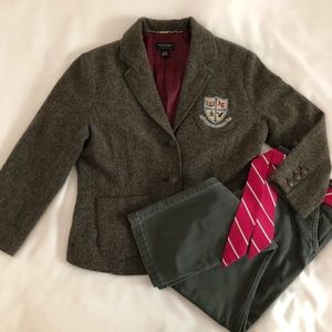 AEO Stretch Gray Pants 10 Tweed Wool Brown Blazer